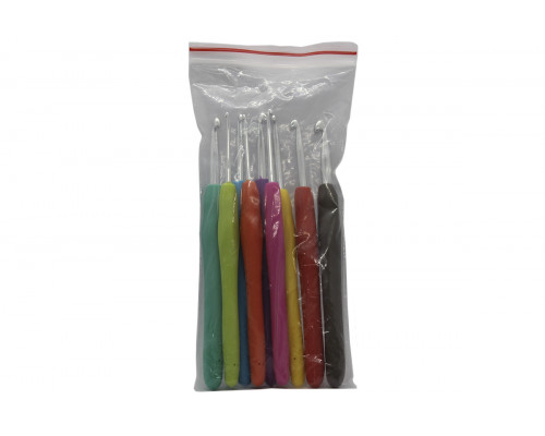 Набор крючков для вязания  с каучуковой ручкой 9 шт (2.0-6.0) в zip lock пакете