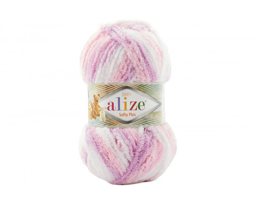 Пряжа Alize Softy Plus – цвет 6051 белый/фиолетовый/розовый