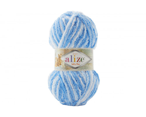 Пряжа Alize Softy Plus – цвет 6371 голубой/светло-голубой/белый