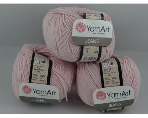 Пряжа/нитки YarnArt Jeans - цвет 18 нежно-розовый