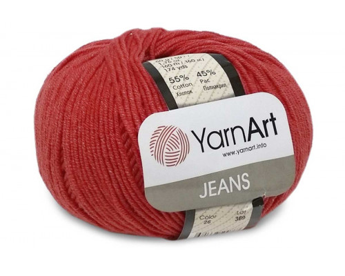 Пряжа/нитки YarnArt Jeans - цвет 26 красный