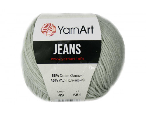 Пряжа/нитки YarnArt Jeans - цвет 49 светло-серый