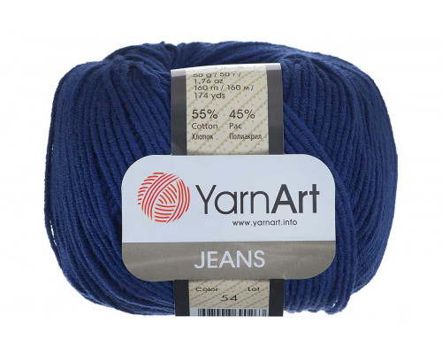 Пряжа/нитки YarnArt Jeans – цвет 54 глубокий синий