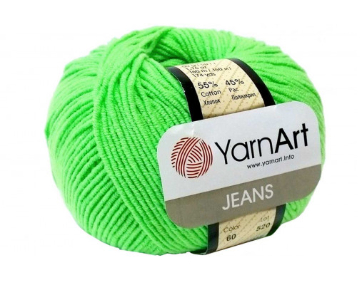 Пряжа/нитки YarnArt Jeans – цвет 60 зеленый неон