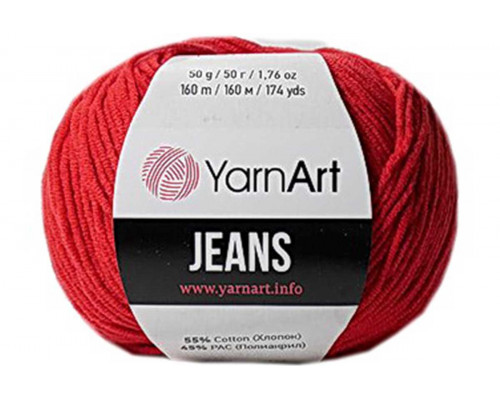 Пряжа/нитки YarnArt Jeans – цвет 90 ярко-красный