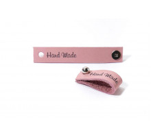 Кожаная бирка «Hand Made» с кнопкой розовая
