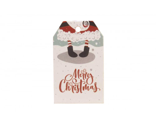 Картонная бирка «Merry Christmas» ноги Санта-Клауса белая