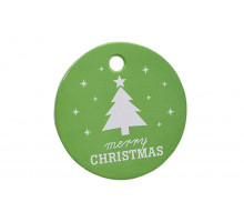 Картонная бирка «Merry Christmas» круглая зеленая