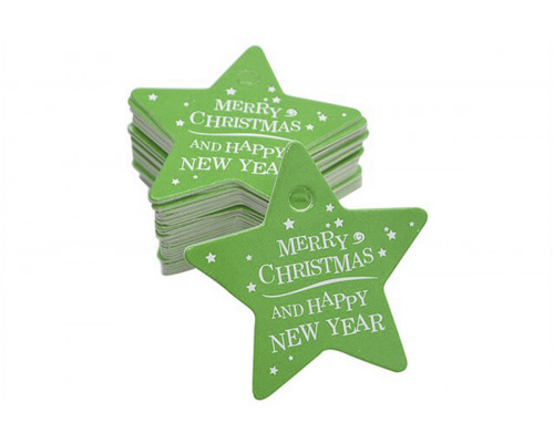 Картонная бирка «Merry Christmas» звездочка зеленая