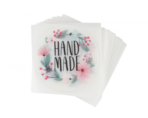 Наклейка самоклеящаяся «Hand made» 4 см цветы матовая пленка