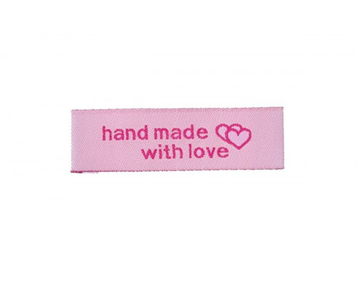 Тканевая пришивная бирка «handmade with love» розовая