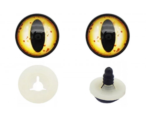 Глаза винтовые 14 мм драконьи с вертикальным зрачком №19 желтые с красными точками