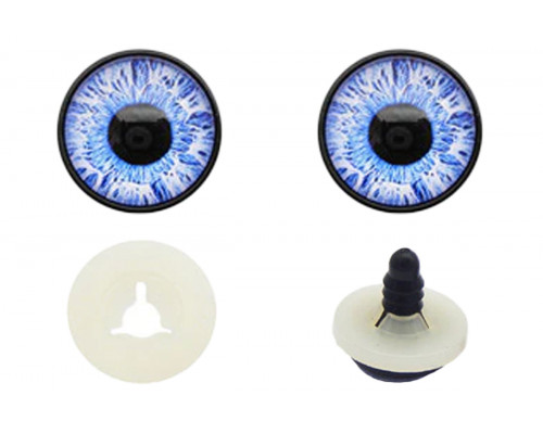 Глаза винтовые 16 мм драконьи с круглым зрачком №04 белые с голубыми прожилками