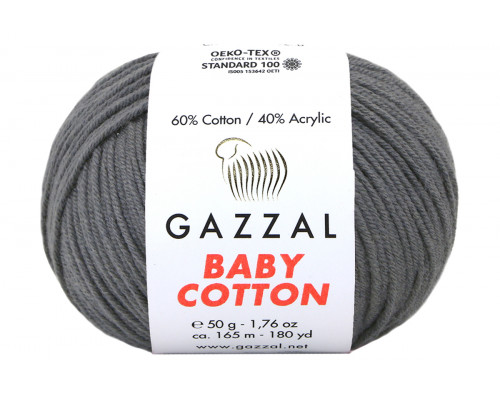 Пряжа Газзал Беби Коттон – цвет 3450 темно-серый