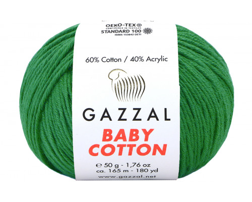 Пряжа Газзал Беби Коттон – цвет 3456 ярко-зеленый