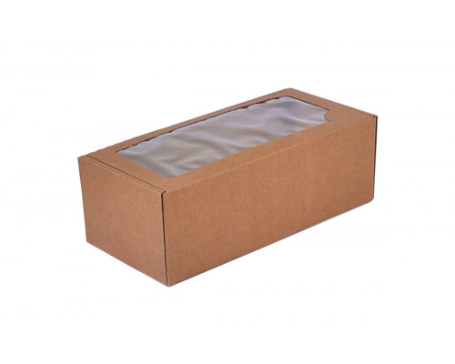 Коробка самосборная с окном крафт бурая 35x16x12 см