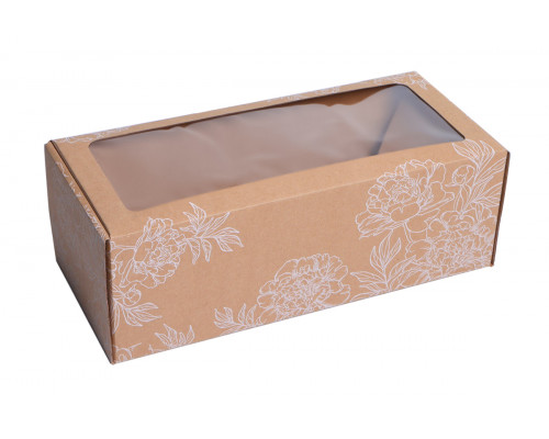 Коробка самосборная с окном «Цветы» 35x16x12 см