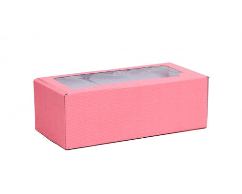 Коробка самосборная с окном розовая 35x16x12 см