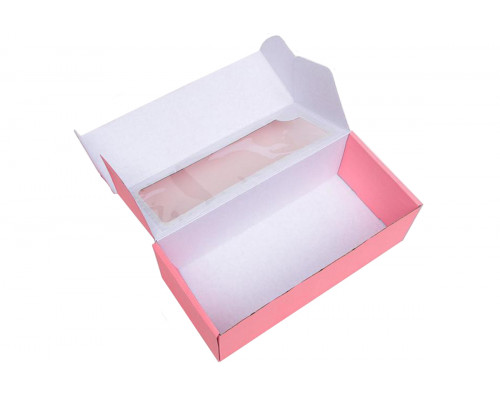 Коробка самосборная с окном розовая 35x16x12 см