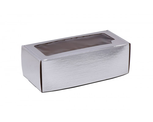 Коробка самосборная с окном серебрянная 35x16x12 см