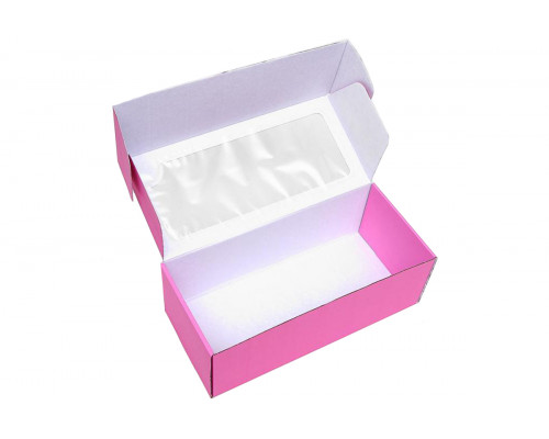 Коробка самосборная с окном вишневая 35x16x12 см