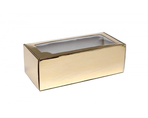 Коробка самосборная с окном золотая 35x16x12 см