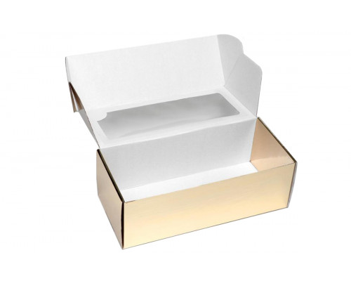 Коробка самосборная с окном золотая 35x16x12 см