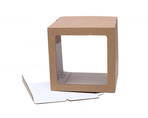 Коробка складная с окном крафт бурая 25x25x24 см